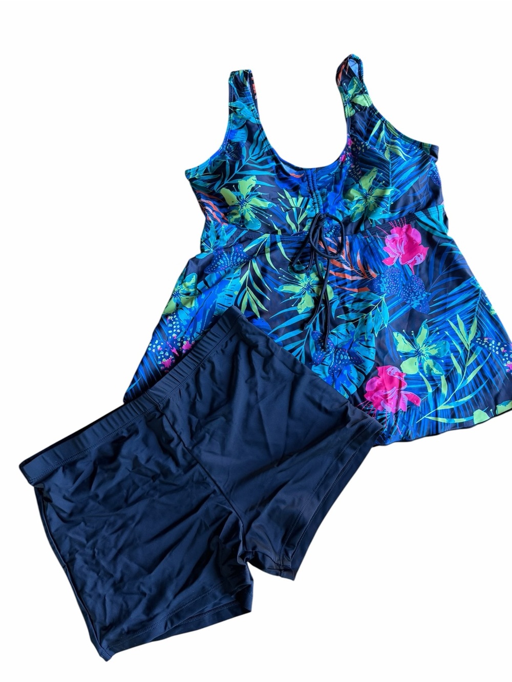 Women's NEW Two Piece Blue and Green Floral Tankini Size Large #260361